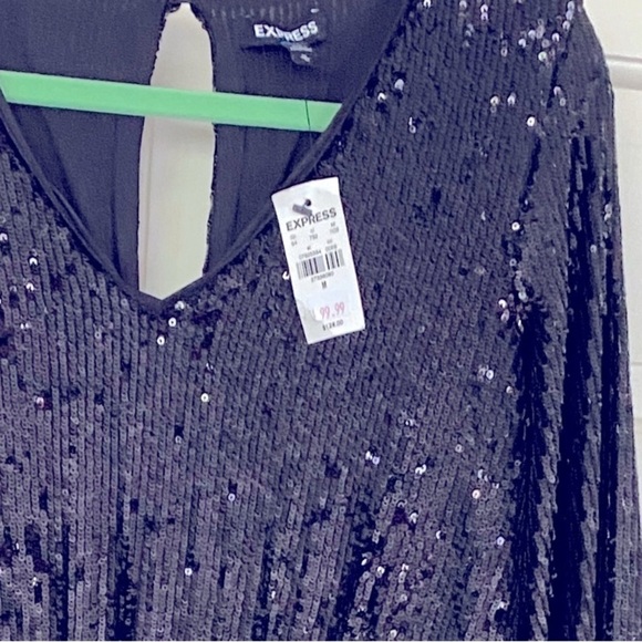 Back Stage Sequin Dress Long Sleeves Chic Cinch Waist Black NEW With Tags NWT - Picture 12 of 13